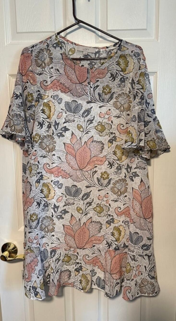 Ann Taylor Loft Floral Dress w/ gold accent stitching - Women's Large